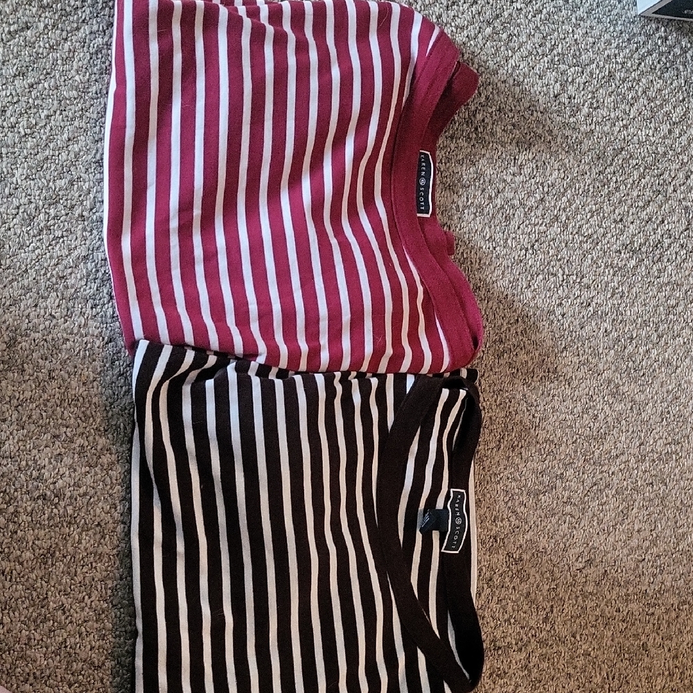 Womens Karen Scott Maroon And Brown Striped Top Set